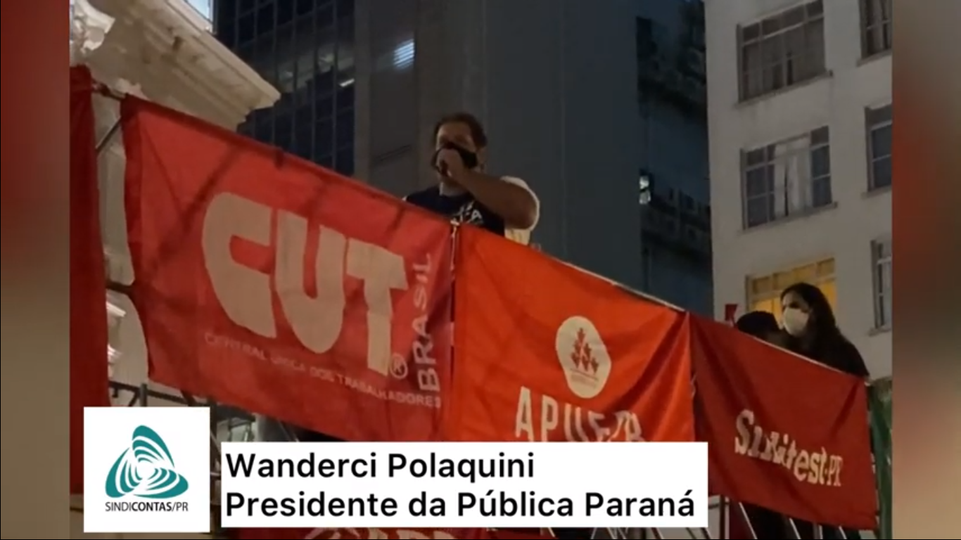 Wanderci Polaquini, Presidente da Pública Paraná, discursa em apoio aos servidores públicos.