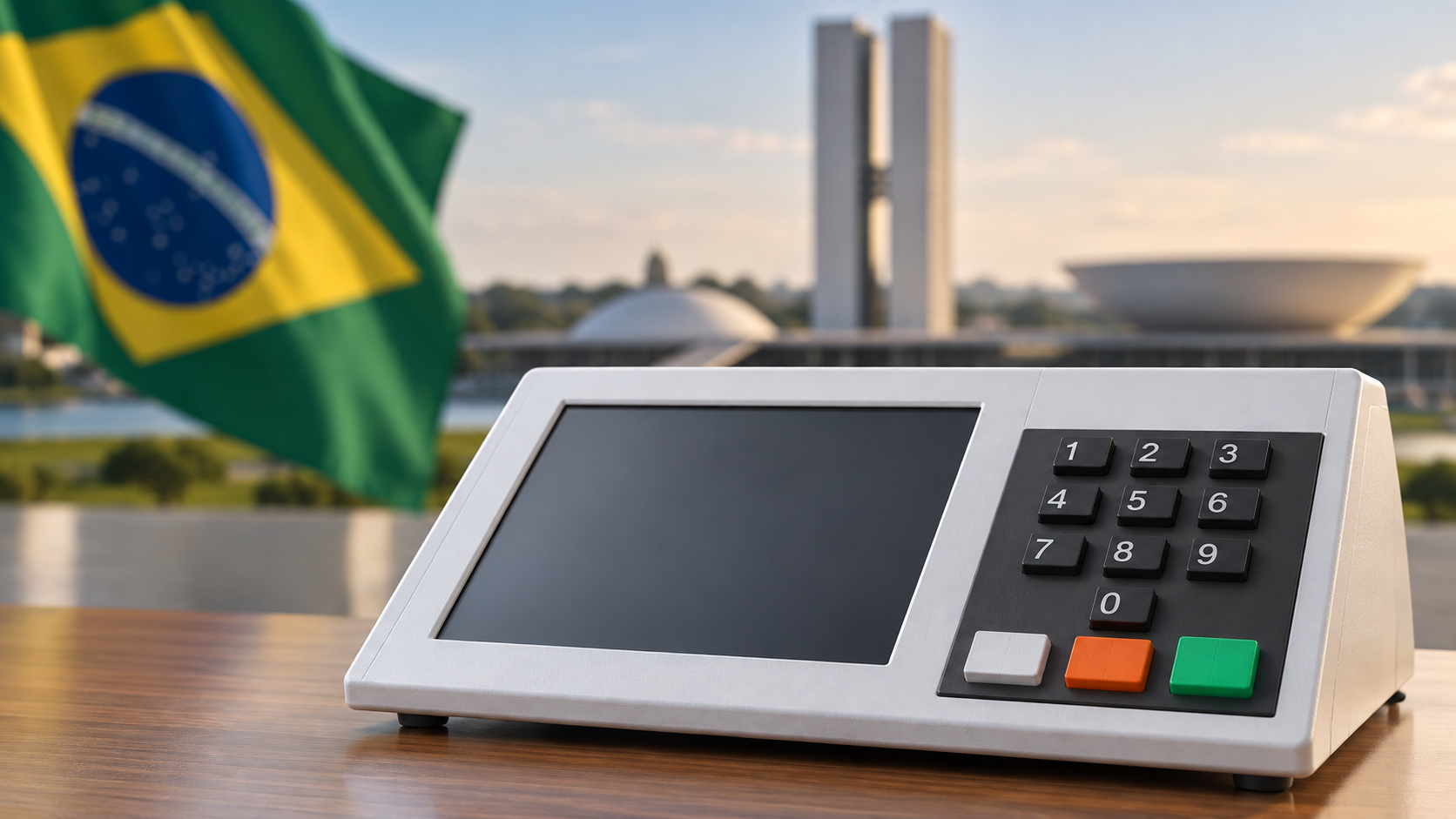 urna eletrônica com congresso ao fundo